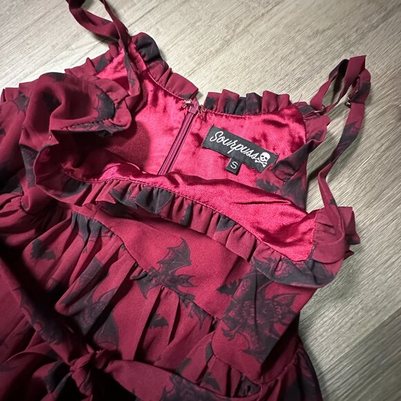 Sourpuss Clothing Bat Attack Dolly Dress Size Small Rockabilly Gothic Bat Print - Picture 13 of 14